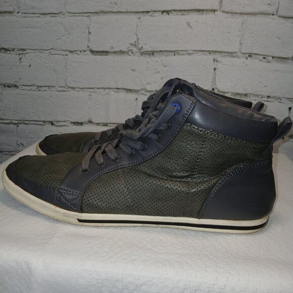 MENS ALDO HIGHT TOP LEATHER LACE UP SNEAKERS, GRAY COLOR, SIZE 12 - Picture 9 of 10